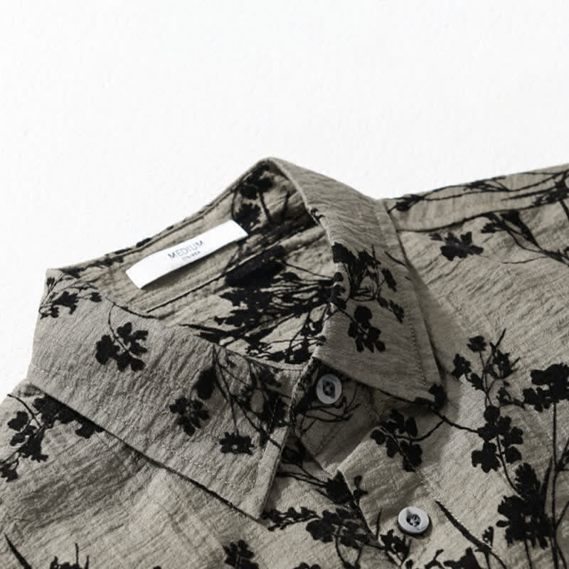 Buddha Stones Chemise d'été décontractée à boutons pour homme, à manches courtes et à motif floral, avec poche décorative - image 3