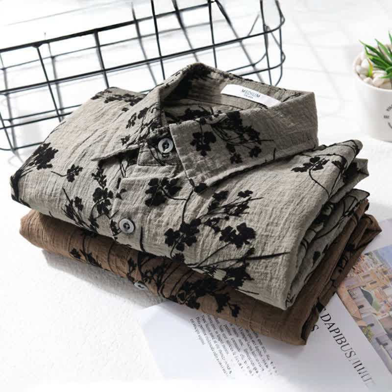 Buddha Stones Chemise d'été décontractée à boutons pour homme, à manches courtes et à motif floral, avec poche décorative - image 16