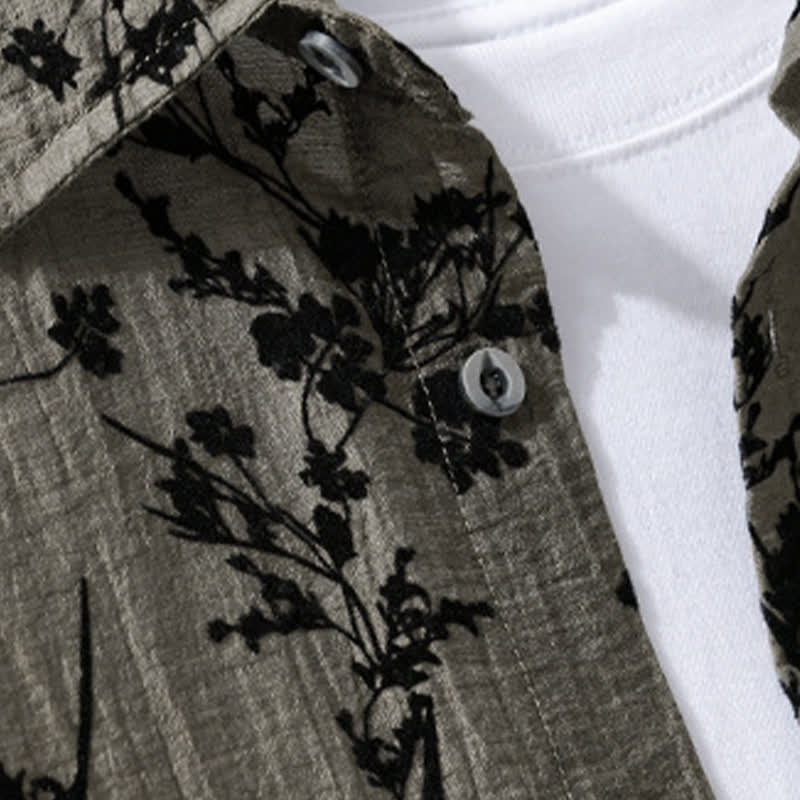 Buddha Stones Chemise d'été décontractée à boutons pour homme, à manches courtes et à motif floral, avec poche décorative - image 2
