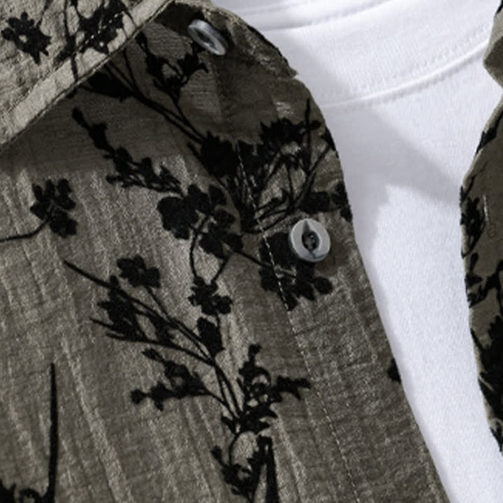 Buddha Stones Chemise d'été décontractée à boutons pour homme, à manches courtes et à motif floral, avec poche décorative - image 2