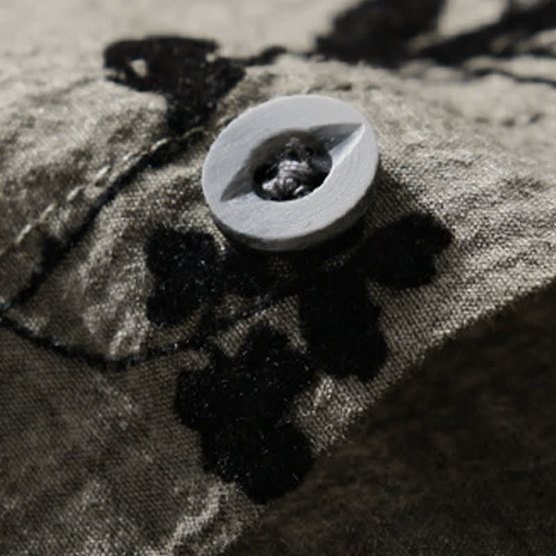 Buddha Stones Chemise d'été décontractée à boutons pour homme, à manches courtes et à motif floral, avec poche décorative - image 4