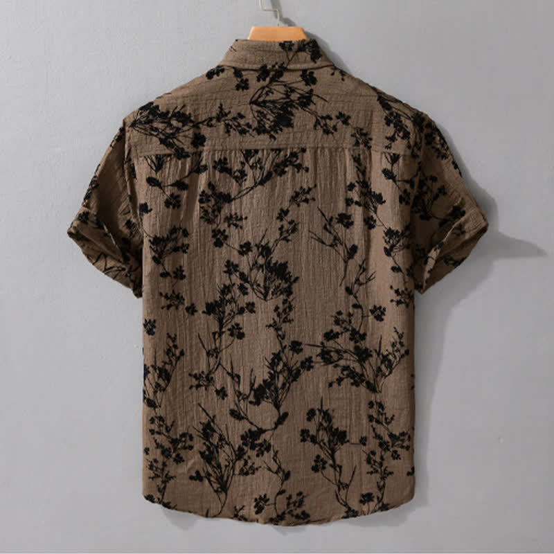 Buddha Stones Chemise d'été décontractée à boutons pour homme, à manches courtes et à motif floral, avec poche décorative - image 9