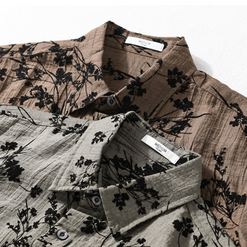 Buddha Stones Chemise d'été décontractée à boutons pour homme, à manches courtes et à motif floral, avec poche décorative - image 19