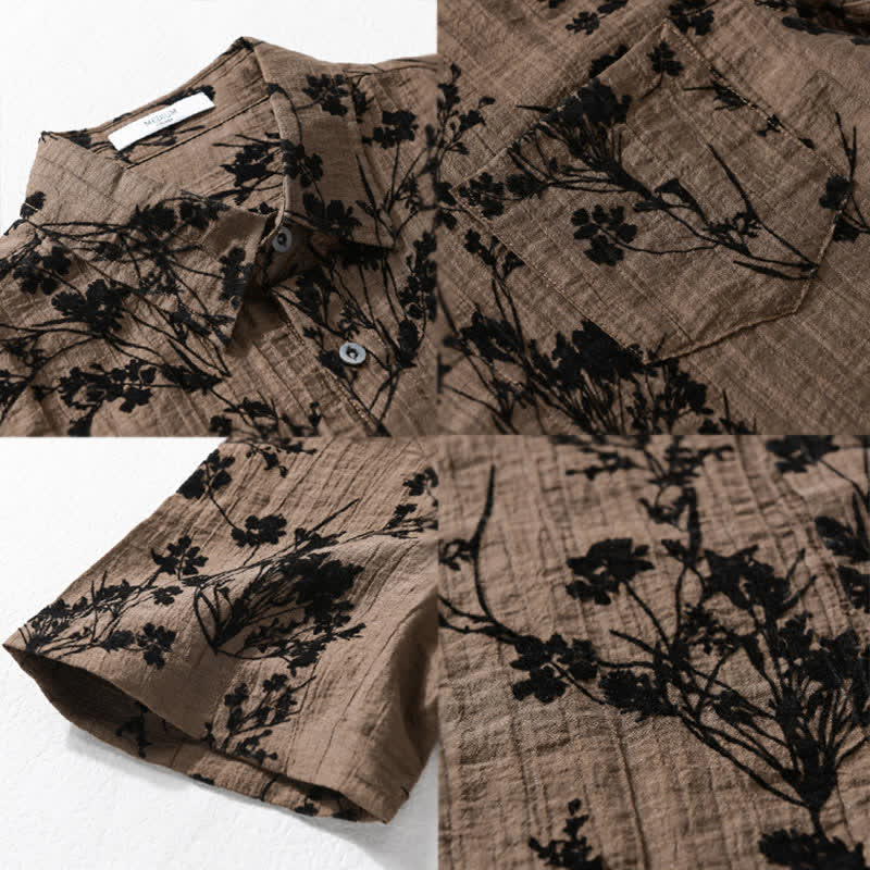 Buddha Stones Chemise d'été décontractée à boutons pour homme, à manches courtes et à motif floral, avec poche décorative - image 10