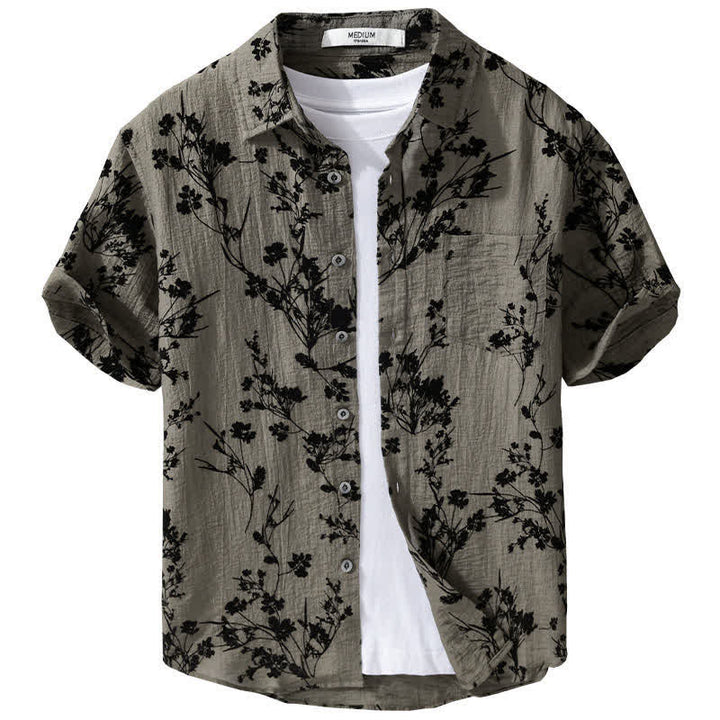 Buddha Stones Chemise d'été décontractée à boutons pour homme, à manches courtes et à motif floral, avec poche décorative - image 1