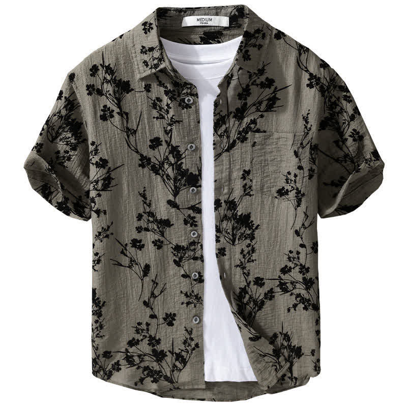 Buddha Stones Chemise d'été décontractée à boutons pour homme, à manches courtes et à motif floral, avec poche décorative - image 1