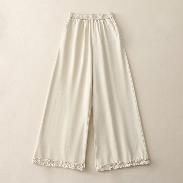 Buddha Stones Pantalon large à volants et poches pour femme, en coton uni, style printemps décontracté. - Blanc antique - US12，UK/AU16，EU44 (2XL) - image 5