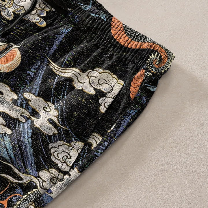 Buddha Stones Pantalon fuselé pour homme en coton à motif nuage de dragon, avec poches - image 3