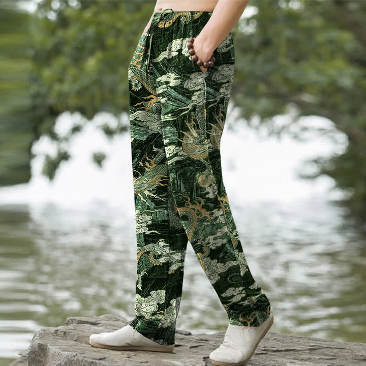 Buddha Stones Pantalon fuselé pour homme en coton à motif nuage de dragon, avec poches - image 7