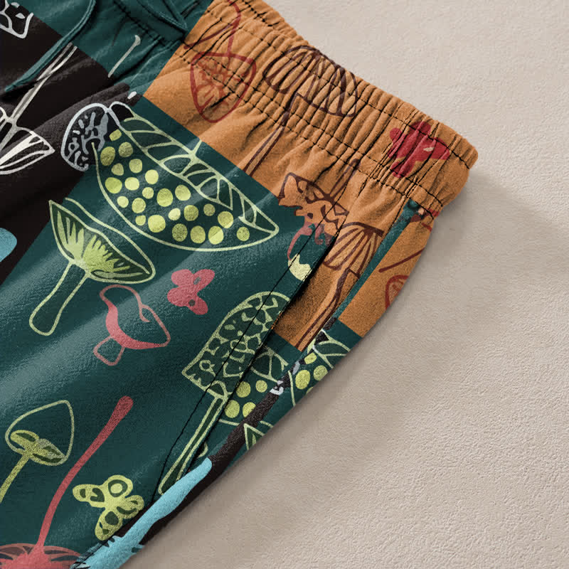 Buddha Stones Pantalon fuselé pour homme en coton à motif botanique de champignons, avec poches - image 3
