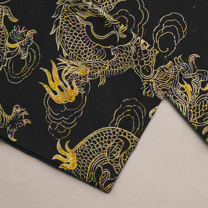 Buddha Stones Pantalon fuselé pour homme en coton à motif nuage de dragon doré avec poches - image 2
