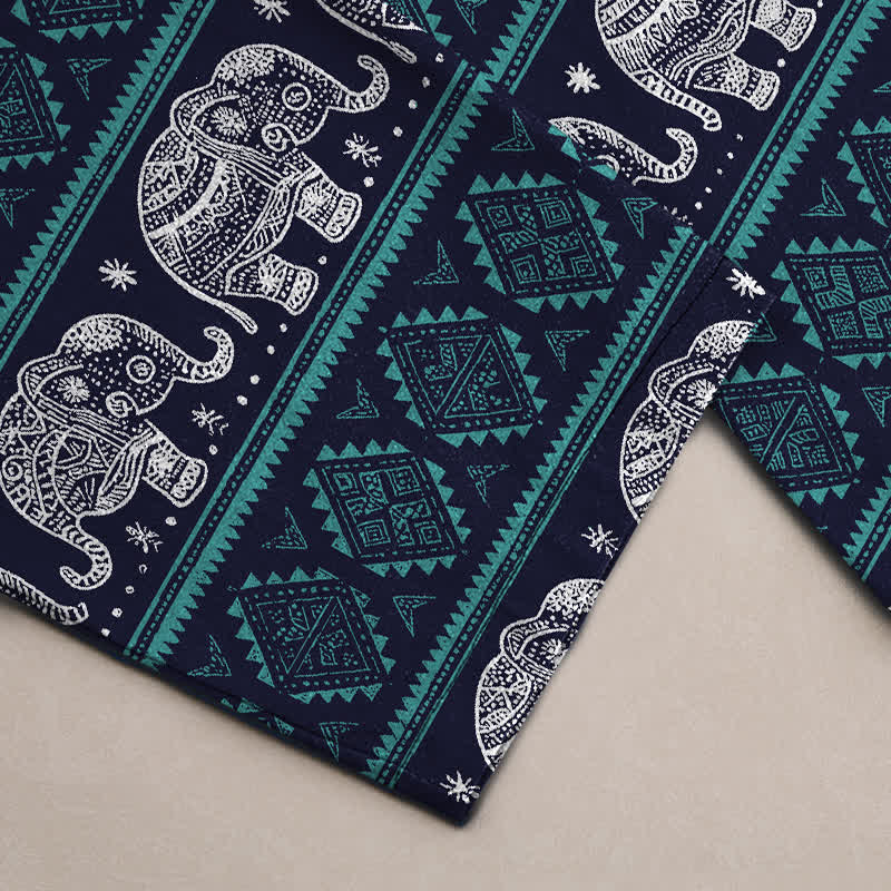 Buddha Stones Pantalon fuselé pour homme en coton à rayures géométriques et éléphants, avec poches - image 2