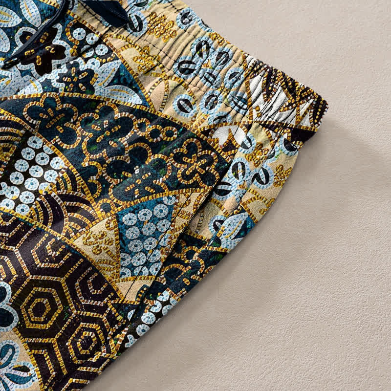 Buddha Stones Pantalon fuselé pour homme en coton à motif patchwork bohème, avec poches - image 3