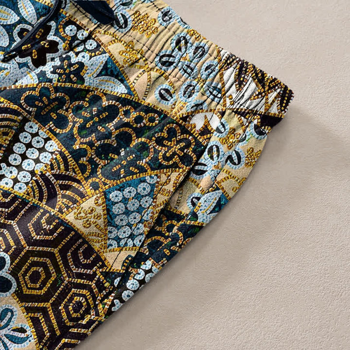 Buddha Stones Pantalon fuselé pour homme en coton à motif patchwork bohème, avec poches - image 3