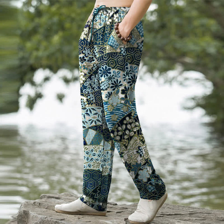 Buddha Stones Pantalon fuselé pour homme en coton à motif patchwork bohème, avec poches - image 5