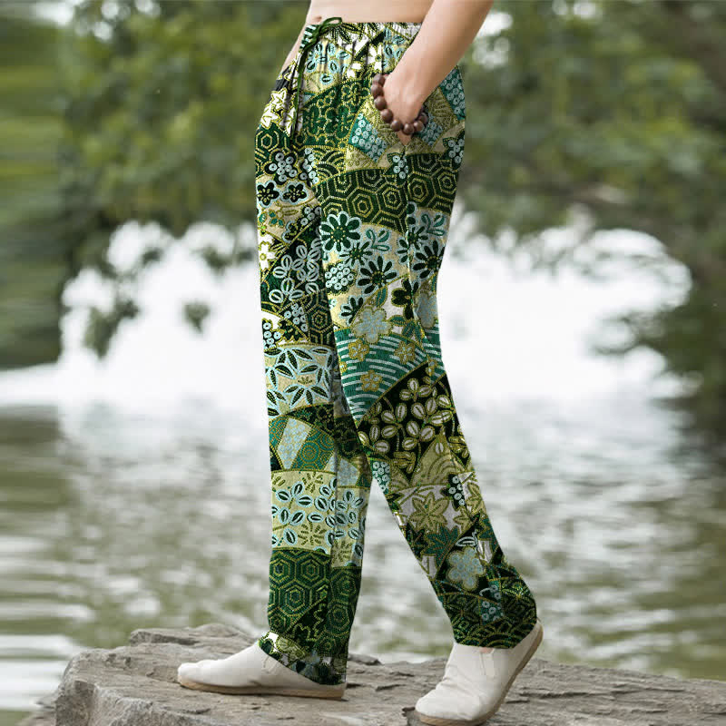 Buddha Stones Pantalon fuselé pour homme en coton à motif patchwork bohème, avec poches - image 7