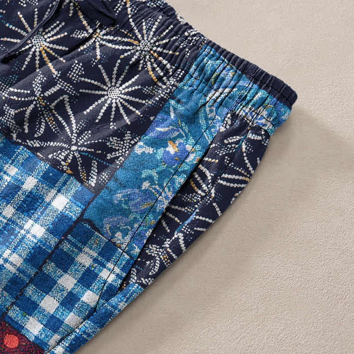 Buddha Stones Pantalon fuselé pour homme en patchwork de coton à motif floral et poches - image 3