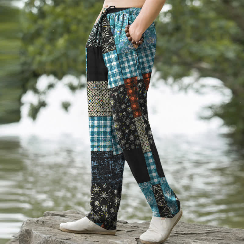 Buddha Stones Pantalon fuselé pour homme en patchwork de coton à motif floral et poches - image 5
