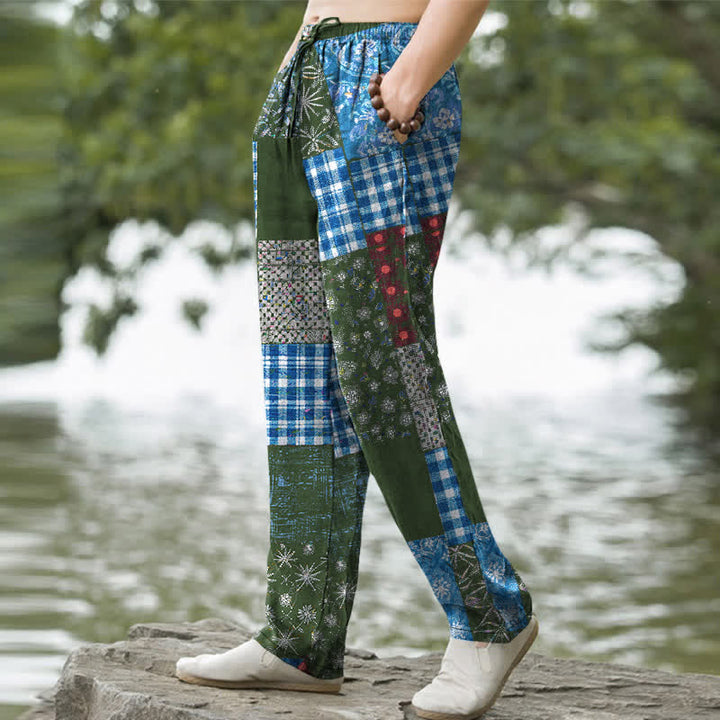Buddha Stones Pantalon fuselé pour homme en patchwork de coton à motif floral et poches - image 7