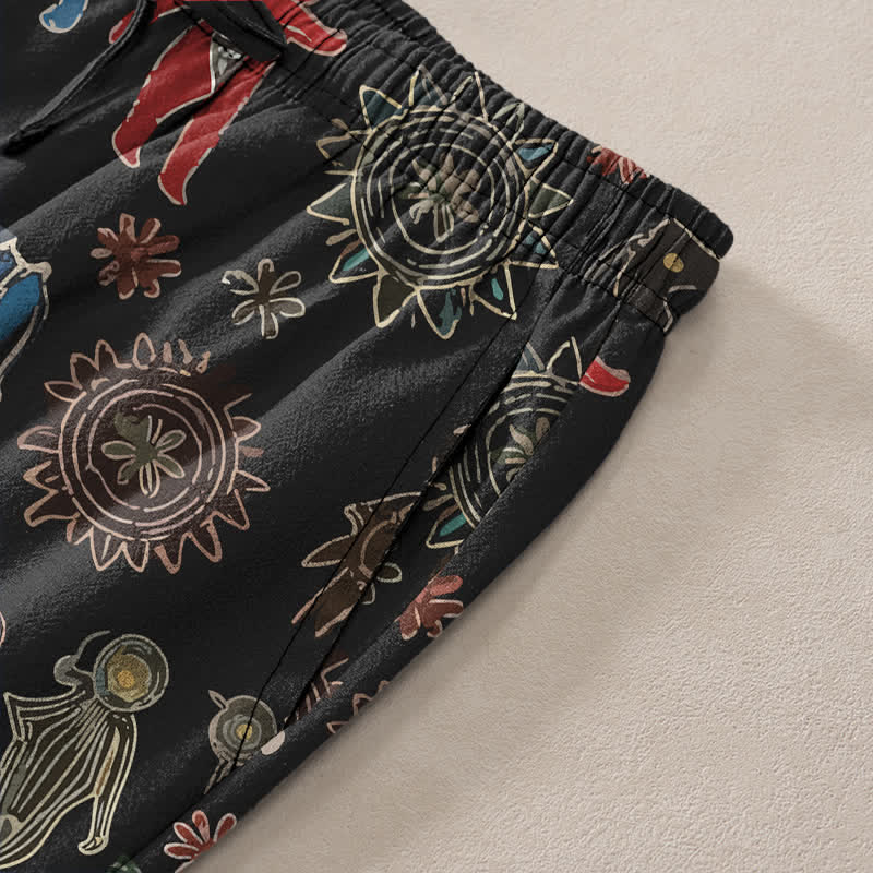 Buddha Stones Pantalon fuselé pour homme en coton à motif bohème soleil, avec poches - image 3