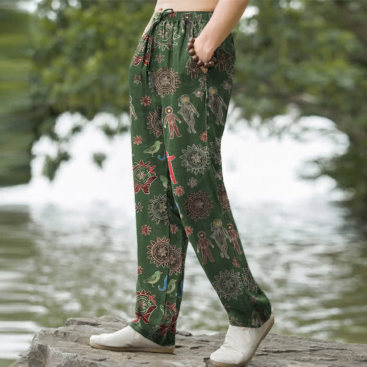 Buddha Stones Pantalon fuselé pour homme en coton à motif bohème soleil, avec poches - image 7