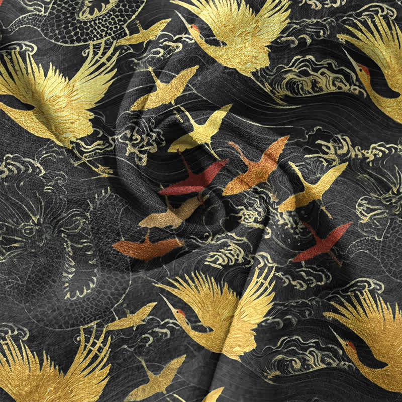Buddha Stones Chemise homme à manches courtes et demi-boutonnée en coton à motif de grues volantes - image 4