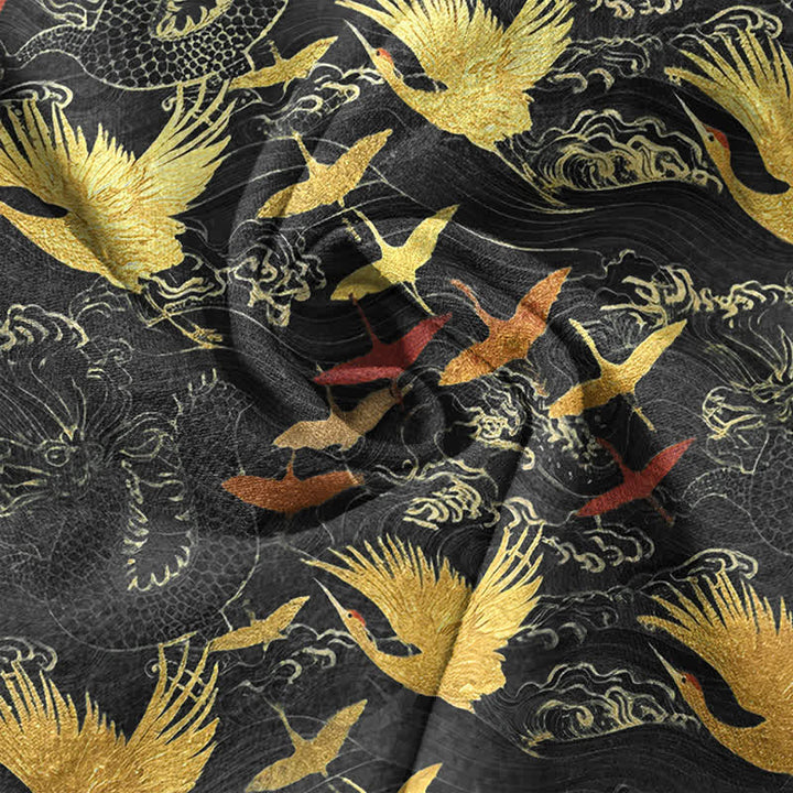 Buddha Stones Chemise homme à manches courtes et demi-boutonnée en coton à motif de grues volantes - image 4