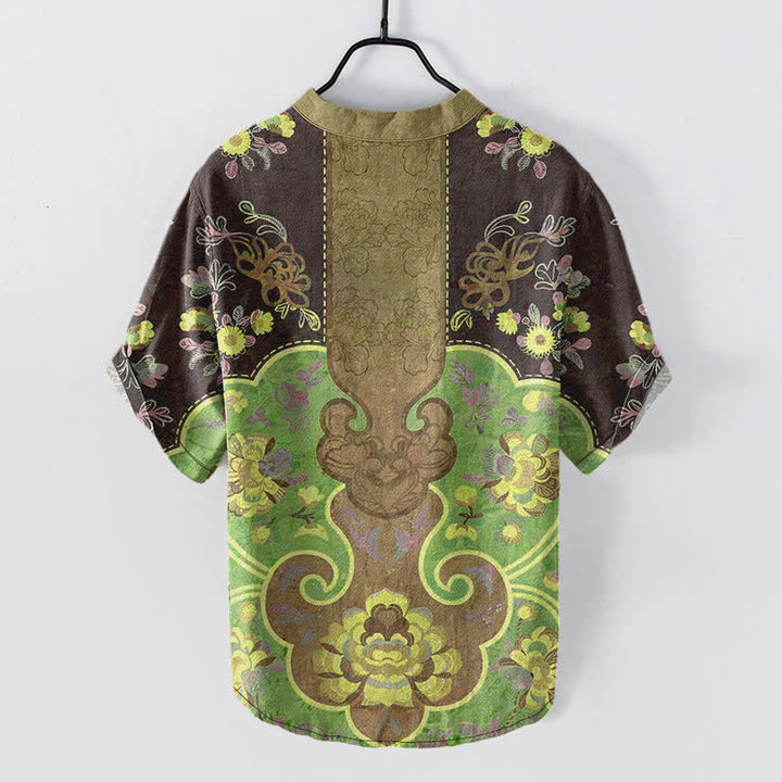 Buddha Stones Chemise homme à manches courtes et demi-boutonnages, motif floral baroque en coton - image 6