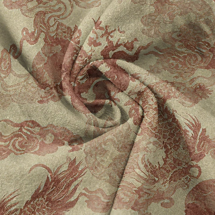 Buddha Stones Chemise homme à manches courtes et demi-boutonnages, en coton vintage à motif dragon - image 2