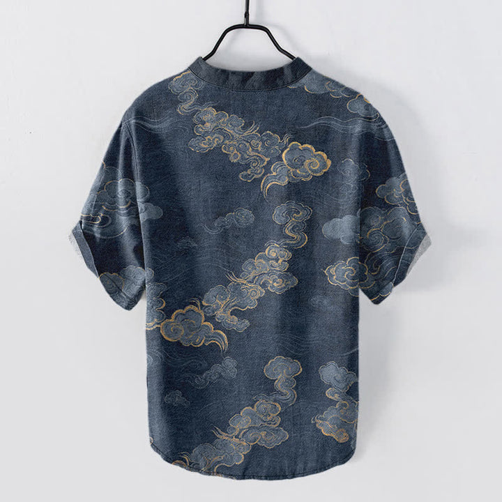 Buddha Stones Chemise à manches courtes et demi-boutonnée pour homme, en coton à motif nuage porte-bonheur - image 1