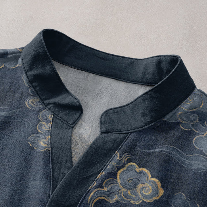 Buddha Stones Chemise à manches courtes et demi-boutonnée pour homme, en coton à motif nuage porte-bonheur - image 2