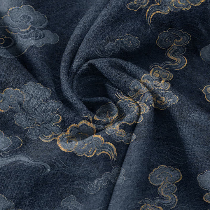 Buddha Stones Chemise à manches courtes et demi-boutonnée pour homme, en coton à motif nuage porte-bonheur - image 4