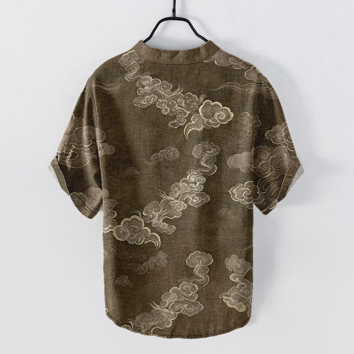Buddha Stones Chemise à manches courtes et demi-boutonnée pour homme, en coton à motif nuage porte-bonheur - image 6