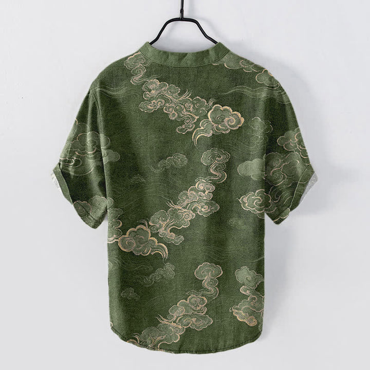 Buddha Stones Chemise à manches courtes et demi-boutonnée pour homme, en coton à motif nuage porte-bonheur - image 8