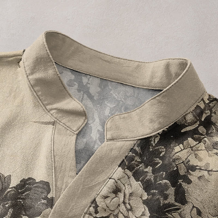 Buddha Stones Chemise homme à manches courtes et demi-boutonnée, motif floral Cotton Ink - image 2