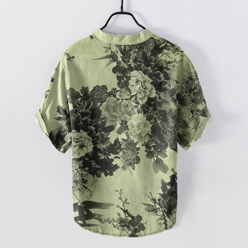 Buddha Stones Chemise homme à manches courtes et demi-boutonnée, motif floral Cotton Ink - image 8
