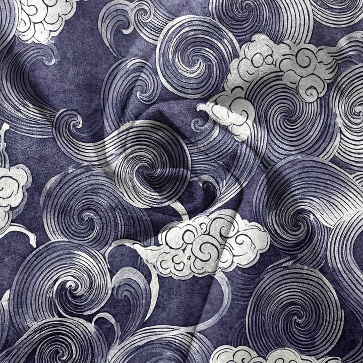 Buddha Stones Pantalon fuselé pour homme en coton à motif vagues et nuages, avec poches - image 3