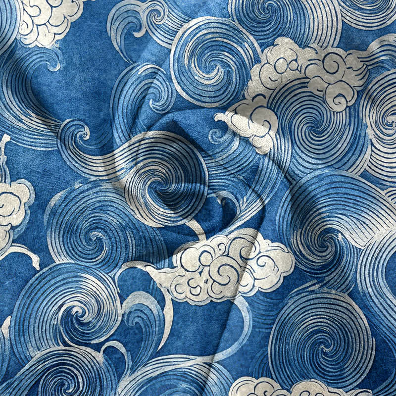 Buddha Stones Pantalon fuselé pour homme en coton à motif vagues et nuages, avec poches - image 7