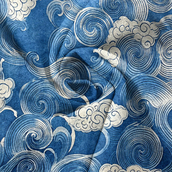 Buddha Stones Pantalon fuselé pour homme en coton à motif vagues et nuages, avec poches - image 7