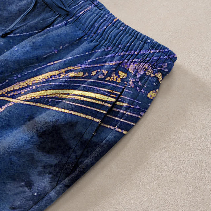 Buddha Stones Pantalon fuselé pour homme en coton à motif floral étoilé, avec poches - image 3