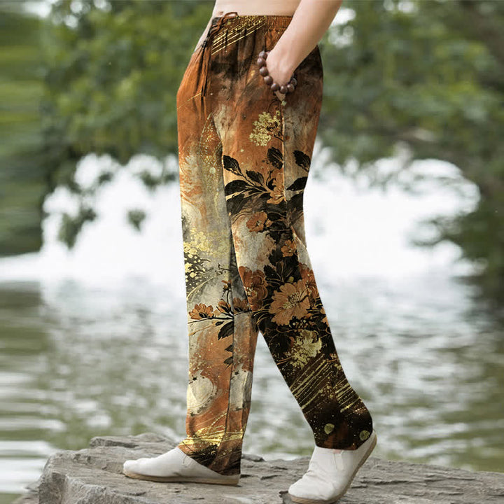 Buddha Stones Pantalon fuselé pour homme en coton à motif floral étoilé, avec poches - image 9