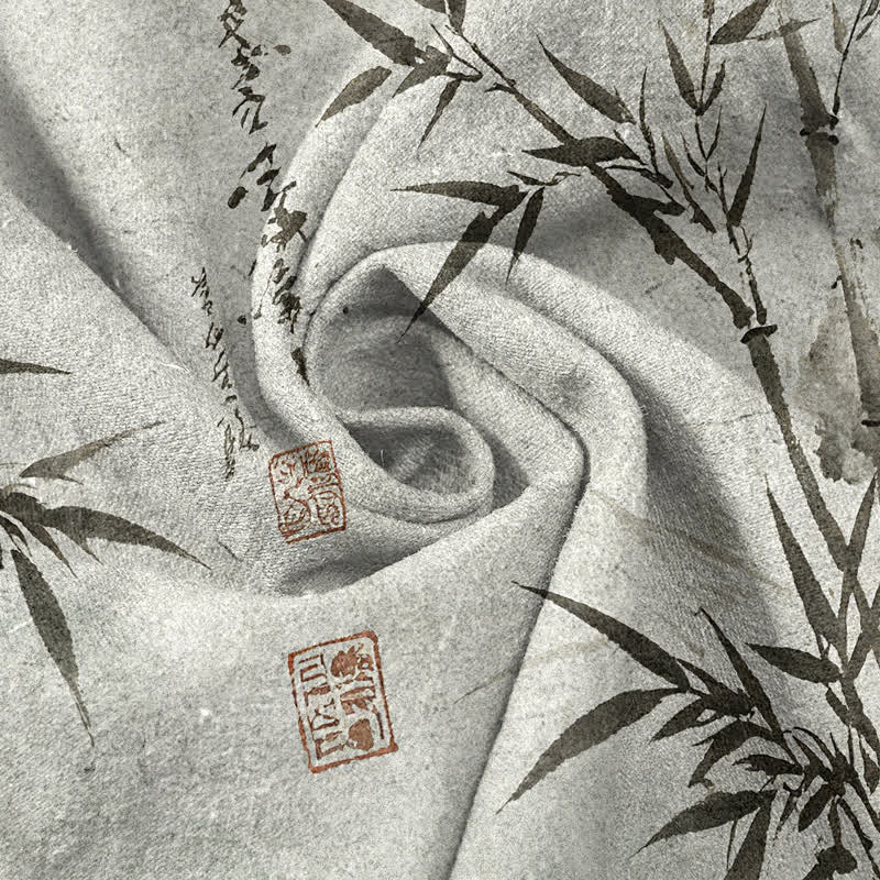 Buddha Stones Pantalon fuselé pour homme avec poches, imprimé feuilles de bambou et encre de coton - image 3