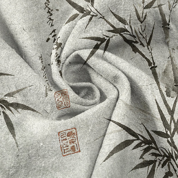 Buddha Stones Pantalon fuselé pour homme avec poches, imprimé feuilles de bambou et encre de coton - image 3