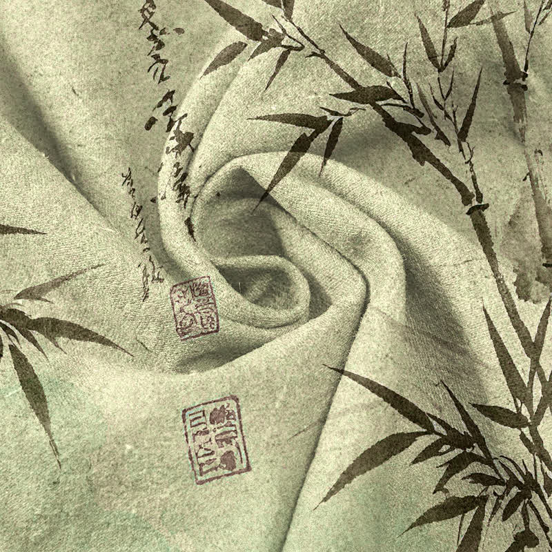 Buddha Stones Pantalon fuselé pour homme avec poches, imprimé feuilles de bambou et encre de coton - image 7