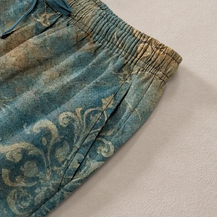 Buddha Stones Pantalon fuselé pour homme en coton à motif baroque vintage avec poches - image 3