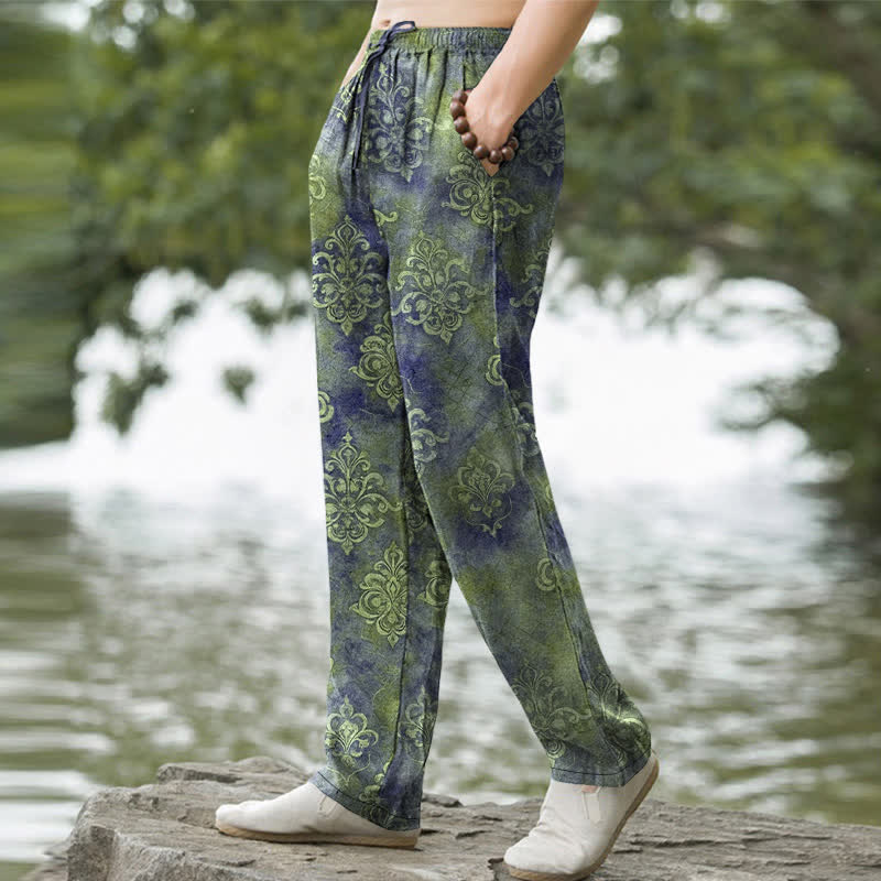 Buddha Stones Pantalon fuselé pour homme en coton à motif baroque vintage avec poches - image 5