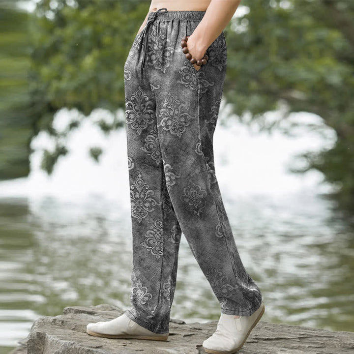 Buddha Stones Pantalon fuselé pour homme en coton à motif baroque vintage avec poches - image 9