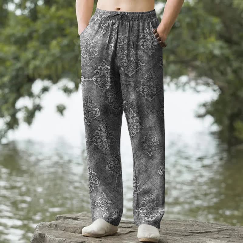 Buddha Stones Pantalon fuselé pour homme en coton à motif baroque vintage avec poches - Gris foncé - US/UK/AU50，EU60 (5XL) - image 8