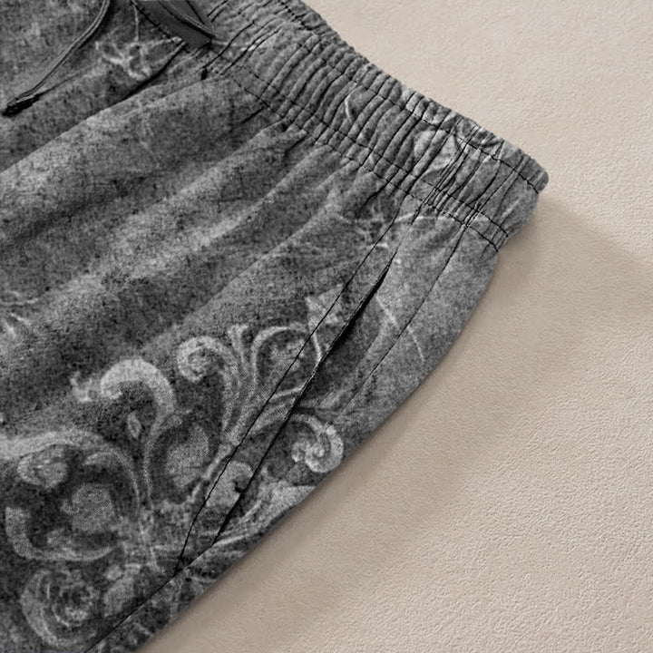 Buddha Stones Pantalon fuselé pour homme en coton à motif baroque vintage avec poches - image 11