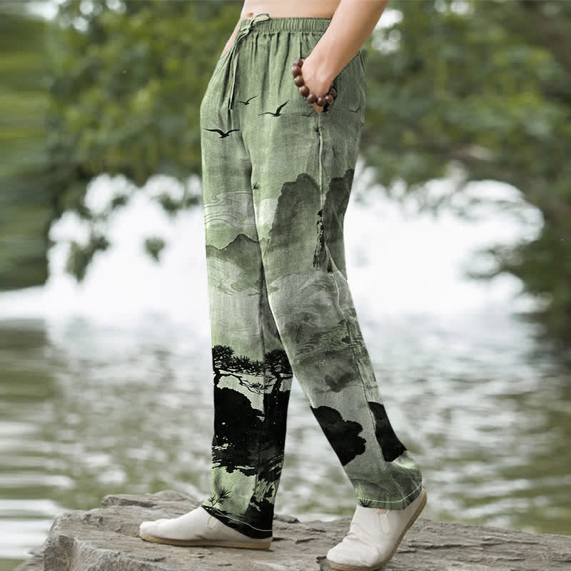 Buddha Stones Pantalon fuselé pour homme avec poches, motif paysage Cotton Ink - image 5